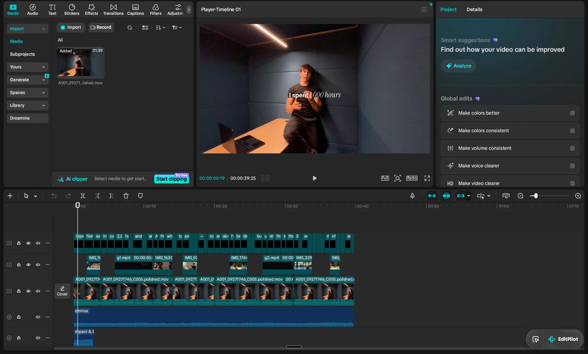 The edit opened in CapCut with b-roll, captions and audio on their own tracks